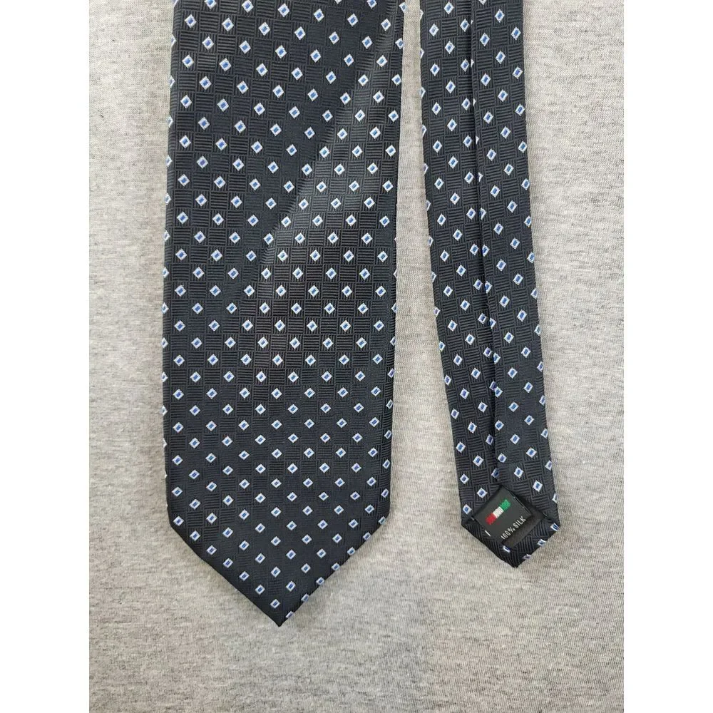 Valentina Italy Milano Black Geometric Diamond 100%‎ Silk Men's Neck Tie
